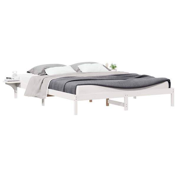 vidaXL Letto con Tavolini Laterali Bianco 180 x 220 cm Pino massello