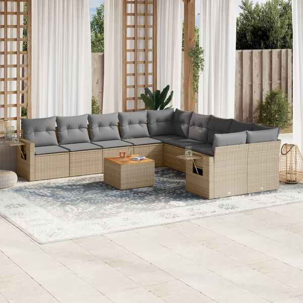 vidaXL Set Divani da Giardino 11 pz con Cuscini Beige in Polyrattan
