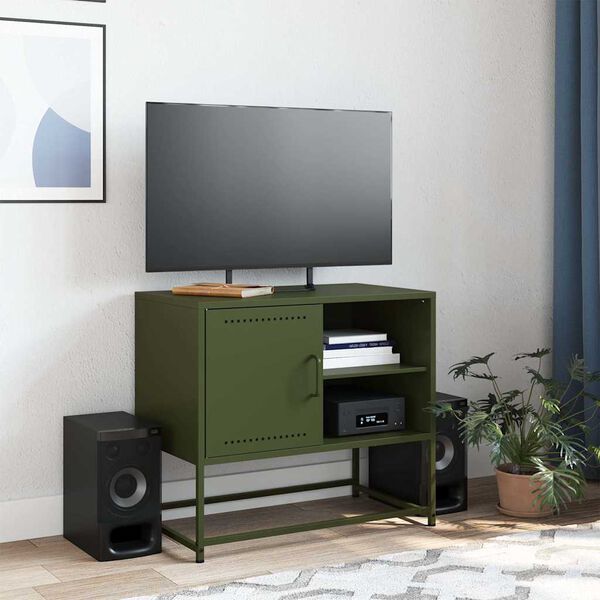 vidaXL Mobile TV Verde Oliva 68x39x60,5 cm in Acciaio