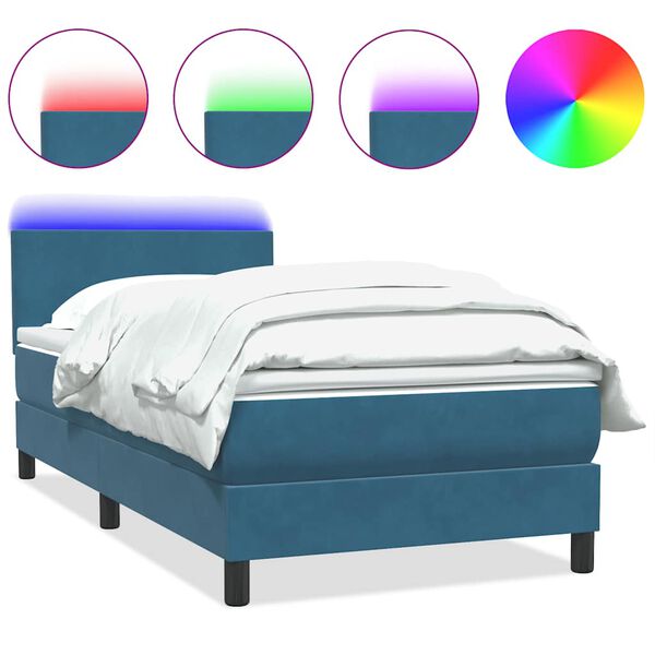 vidaXL Letto a Molle con Materasso e LED Blu Scuro 100x220 cm in Velluto