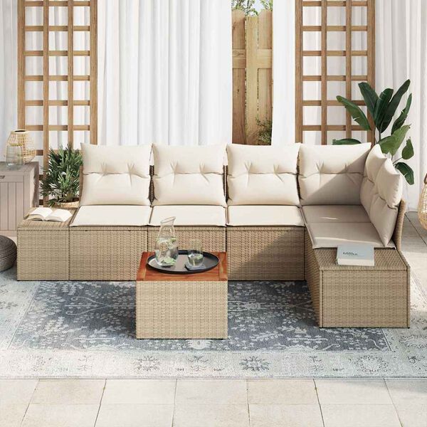 vidaXL Set Divano da Giardino con cuscino 6 pcs Beige polyrattan