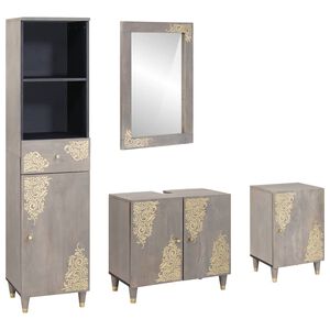 vidaXL Set di Armadi da Bagno 4 pcs Grigio Legno di mango massello