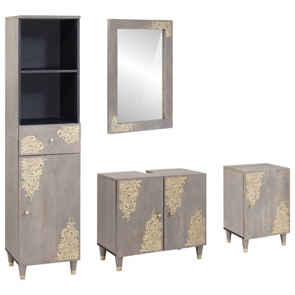 vidaXL Set di Armadi da Bagno 4 pcs Grigio Legno di mango massello