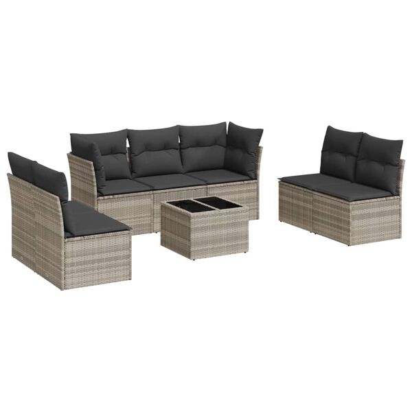 vidaXL Set Divano da Giardino 8pz con Cuscini Grigio Chiaro Polyrattan