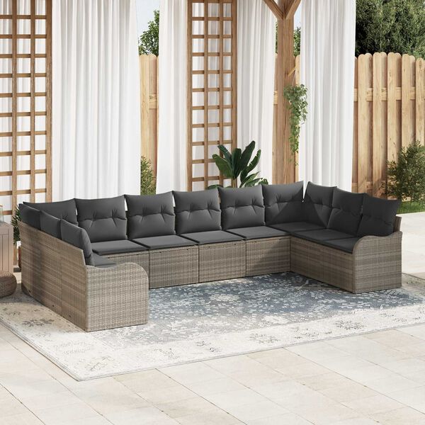 vidaXL Set Divano da Giardino 10 pcs Grigio chiaro Poly Rattan