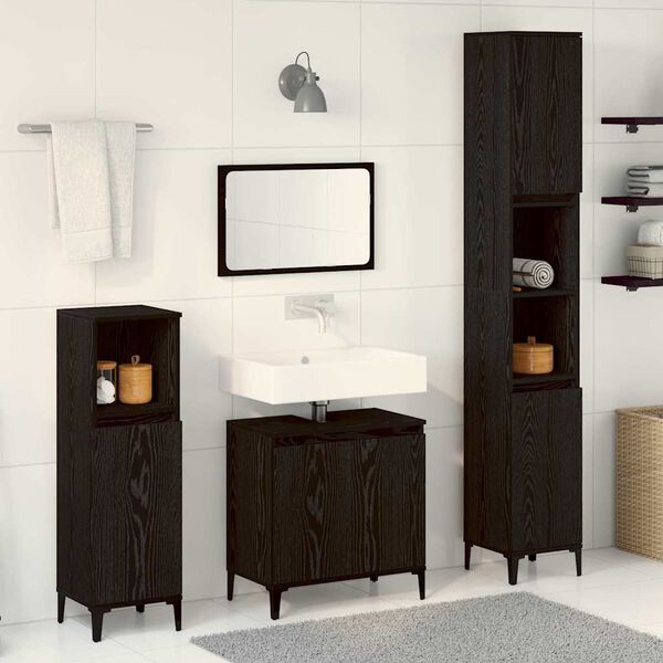 vidaXL Set di mobili per il bagno Montaggio a parete 3 pcs Rovere Nero