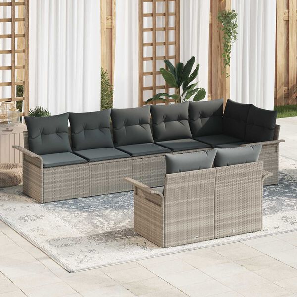 vidaXL Set Divano da Giardino 8 pcs Grigio chiaro polyrattan