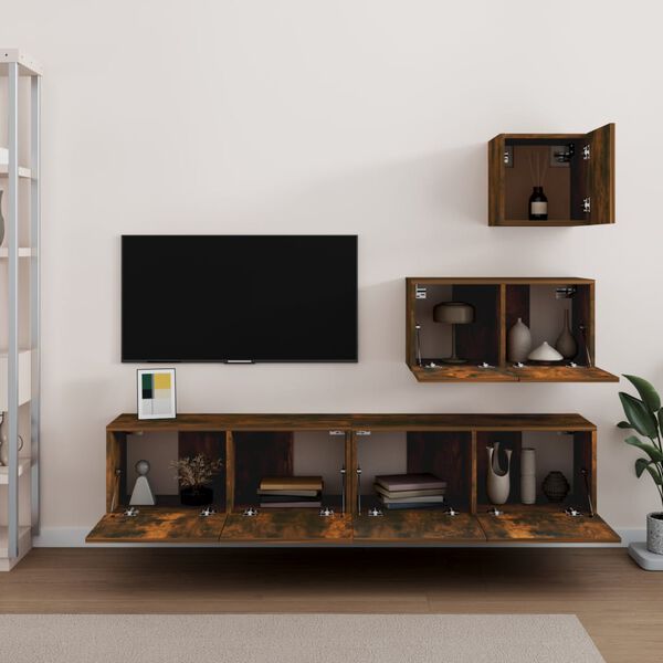 vidaXL Set di Mobili Porta TV 4 pz Rovere Fumo in Legno Multistrato