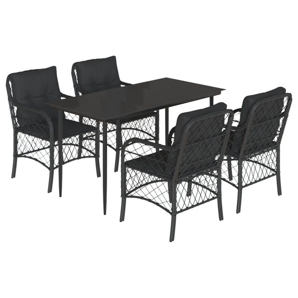 vidaXL Set da Pranzo da Giardino 5 pz Nero con Cuscini in Polyrattan