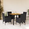 vidaXL Set Pranzo da Giardino 5 pz con Cuscini Nero Polyrattan Acacia
