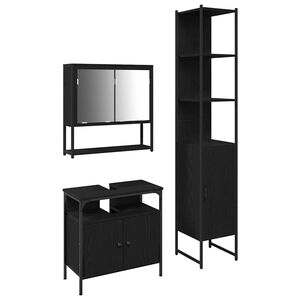 vidaXL Set di mobili per il bagno 3 pz Rovere Nero 33 x 33 x 185,5 cm