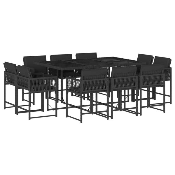 vidaXL Set da Pranzo da Giardino 11 pz con Cuscini in Polyrattan Nero