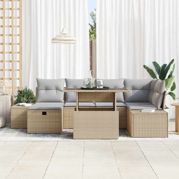 vidaXL Set Divano da Giardino 7 pcs Beige polyrattan