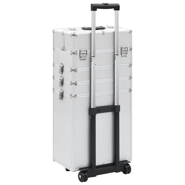 vidaXL Valigia Trolley per Cosmetici in Alluminio Argento