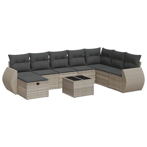 vidaXL Set Divano da Giardino 9pz con Cuscini Grigio Chiaro Polyrattan