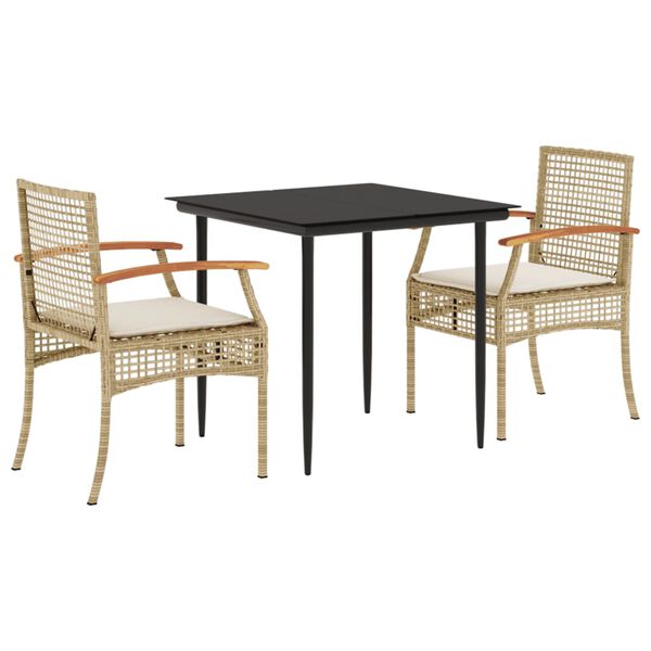 vidaXL Set da Pranzo da Giardino 3 pz con Cuscini Beige in Polyrattan