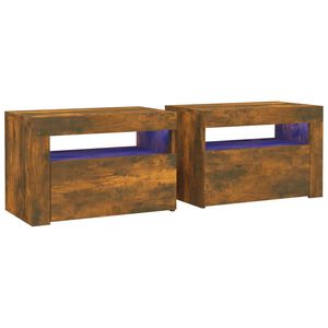 vidaXL Comodini 2 pz con Luci LED Rovere Fumo 60x35x40 cm
