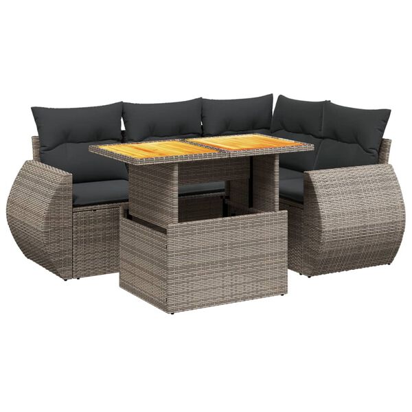 vidaXL Set Divano da Giardino 5 pz con Cuscini Grigio in Polyrattan