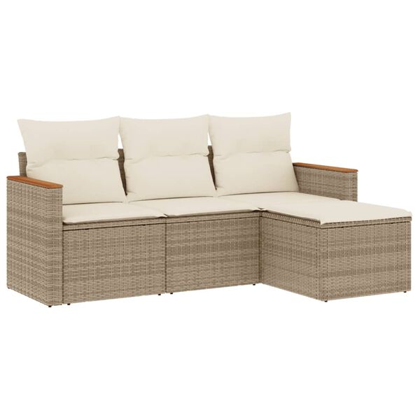 vidaXL Set Divano da Giardino 4 pz con Cuscini Beige in Polyrattan
