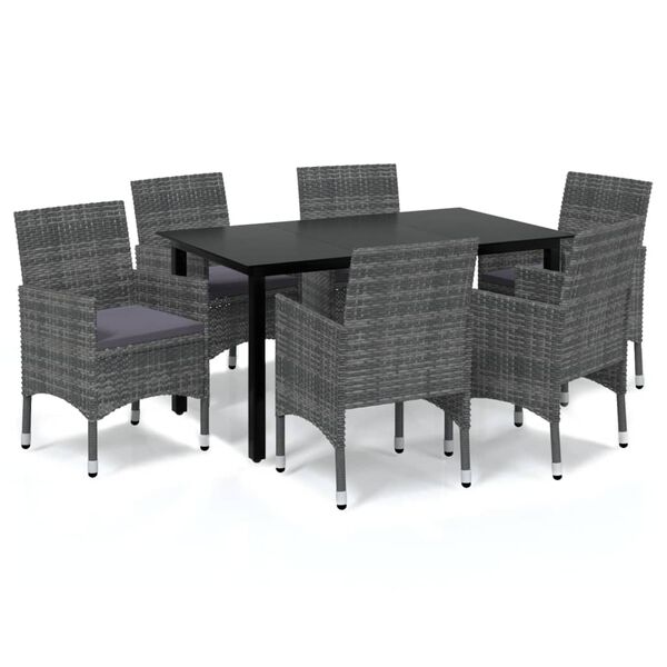 vidaXL Set da Pranzo da Giardino 7 pz con Cuscini in Polyrattan Grigio