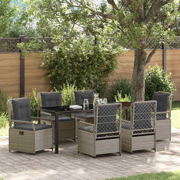 vidaXL Set da Pranzo per Giardino 7 pcs Grigio chiaro polyrattan
