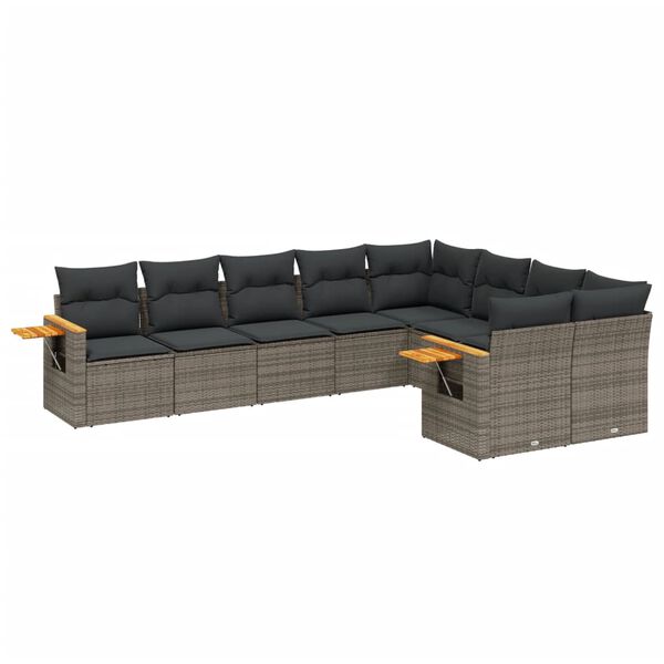 vidaXL Set Divano da Giardino 9 pz con Cuscini Grigio in Polyrattan