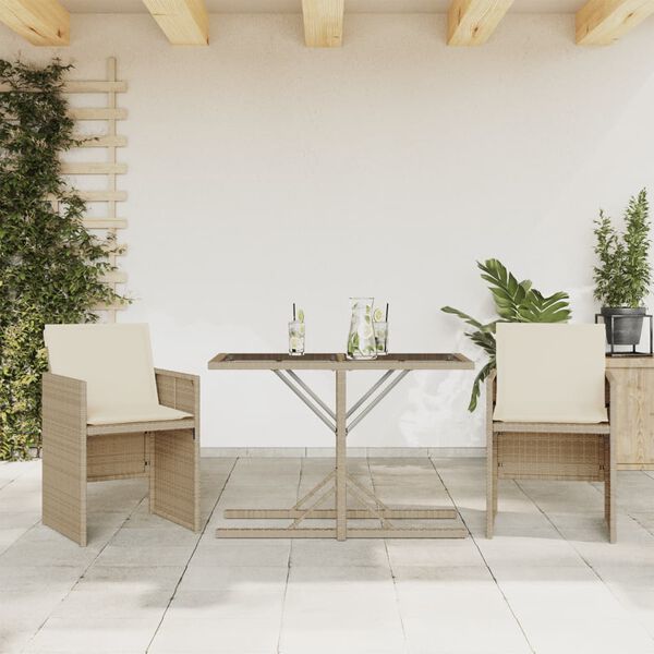 vidaXL Set da Bistr&ograve; 3 pz con Cuscini Beige in Polyrattan