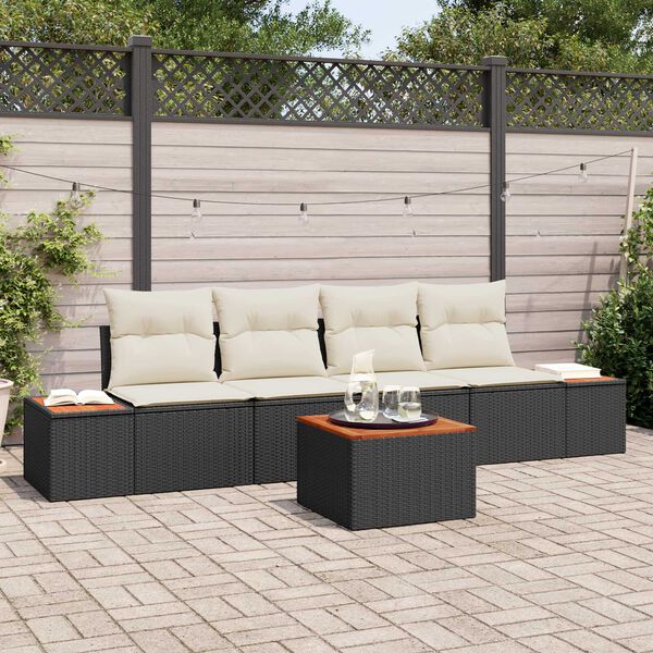 vidaXL Set Divano da Giardino con cuscino 5 pcs Nero Poly Rattan