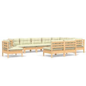 vidaXL Set Divani da Giardino 10 pz con Cuscini Crema Massello di Pino