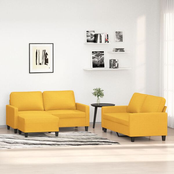 vidaXL Set di Divani 3 pz con Cuscini Giallo Chiaro in Tessuto