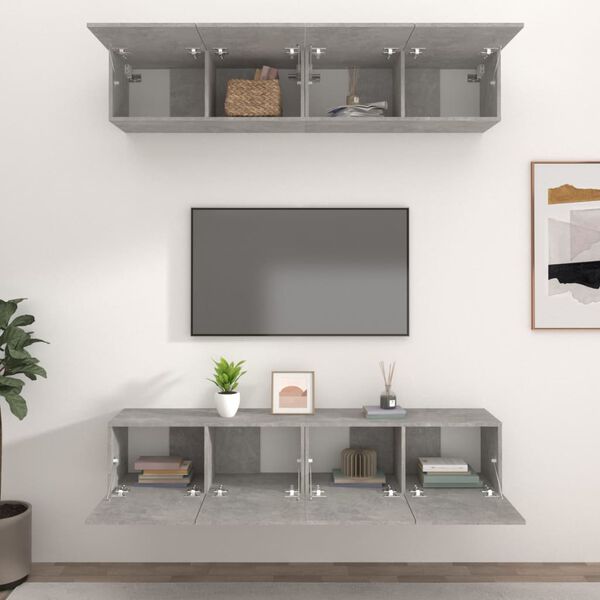 vidaXL Mobili TV 4 pz Grigio Cemento 80x30x30 cm in Legno Multistrato