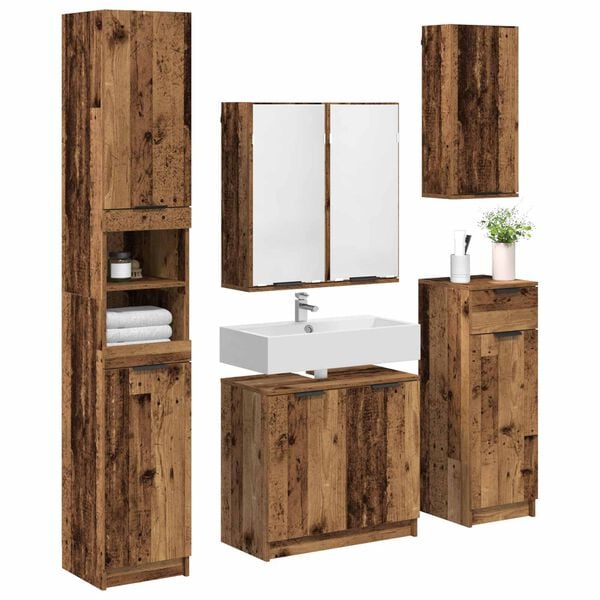 vidaXL Set di mobili per il bagno con cassetto 5 pcs Legno vecchio