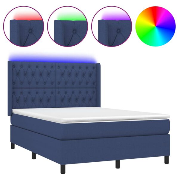 vidaXL Letto a Molle con Materasso e LED Blu 140x200 cm in Tessuto