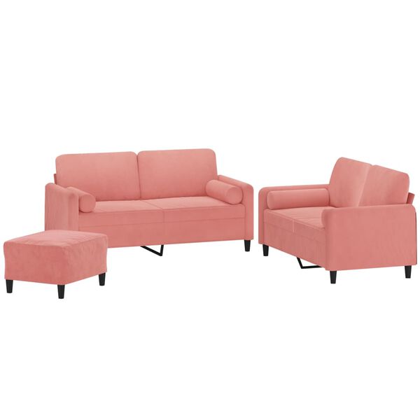 vidaXL Set di Divani 3 pz con Cuscini Decorativi Rosa in Velluto