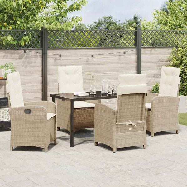 vidaXL Set da Pranzo per Giardino con cuscino 5 pcs Beige polyrattan