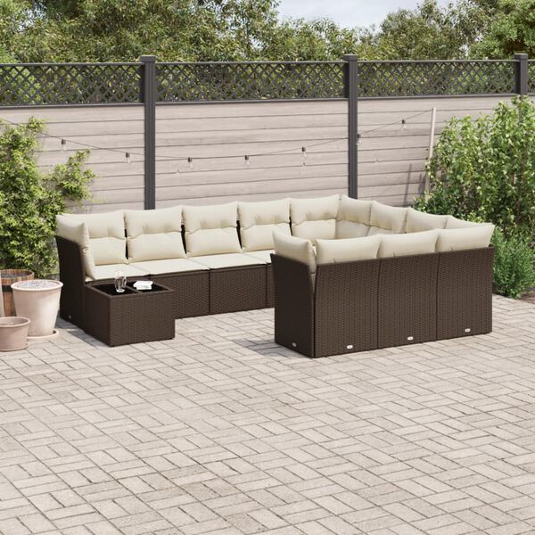 vidaXL Set Divani da Giardino 11 pz con Cuscini Polyrattan Marrone