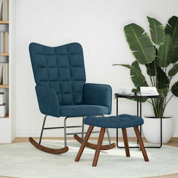 vidaXL Poltrona a Dondolo con Poggiapiedi Blu in Velluto