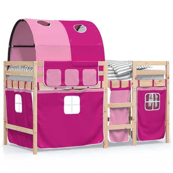 vidaXL Letto a Soppalco con Tunnel Bambini Rosa 90x190cm Massello Pino