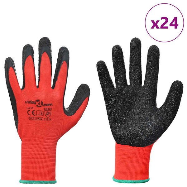 vidaXL Guanti da Lavoro 24 pcs Rosso e Nero 11 / XXL
