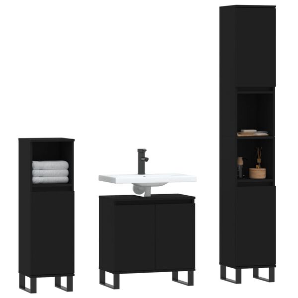 vidaXL Set di Mobili da Bagno 3 pz Nero in Legno Multistrato