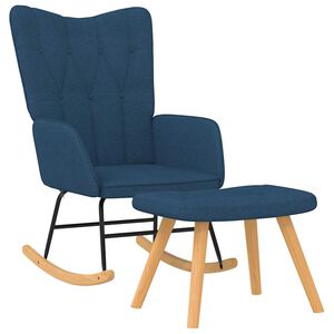 vidaXL Poltrona a Dondolo con Poggiapiedi Blu in Tessuto