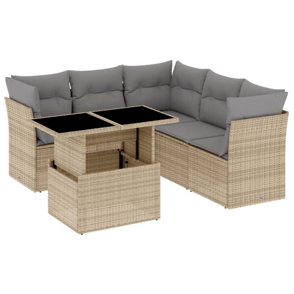 vidaXL Set Divano da Giardino 6 pz con Cuscini Beige in Polyrattan