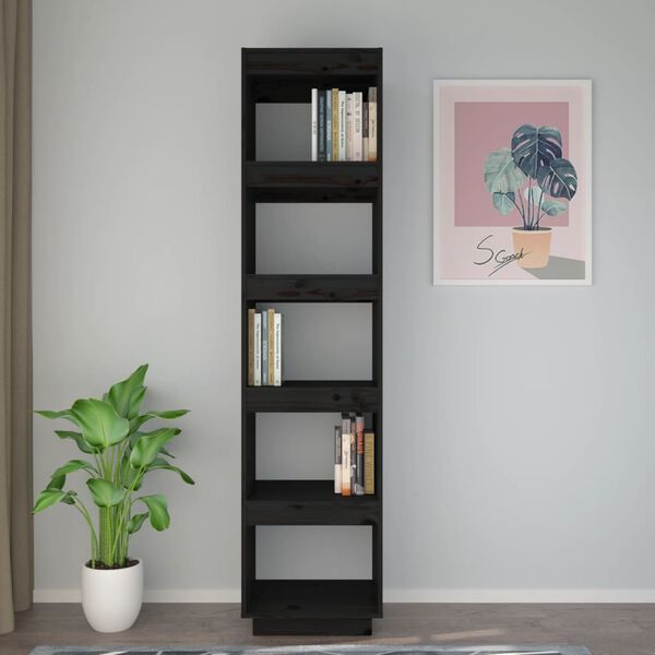 vidaXL Libreria/Divisorio Nero 40x35x167 cm in Legno Massello di Pino