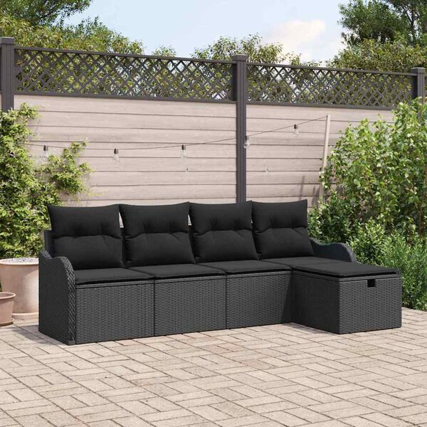 vidaXL Set Divano da Giardino con cuscino 5 pcs Nero Poly Rattan