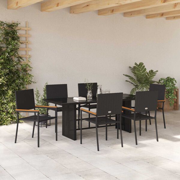 vidaXL Set da Pranzo per Giardino 7 pcs Nero polyrattan