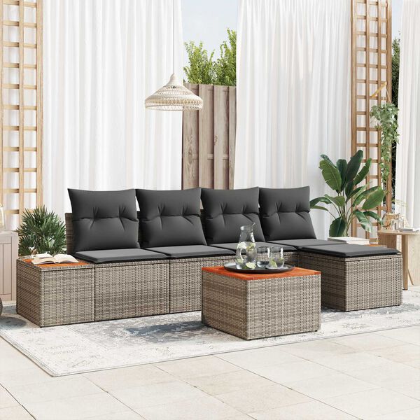 vidaXL Set Divano da Giardino 6 pcs Grigio Rattan in Polipropilene