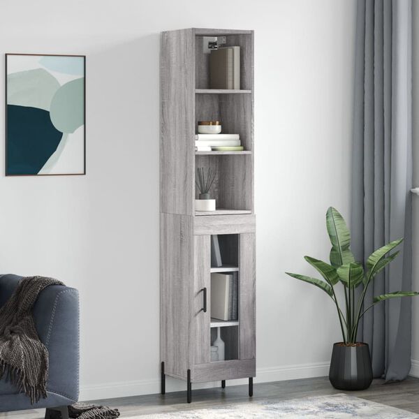 vidaXL Credenza Grigio Sonoma 34,5x34x180 cm in Legno Multistrato
