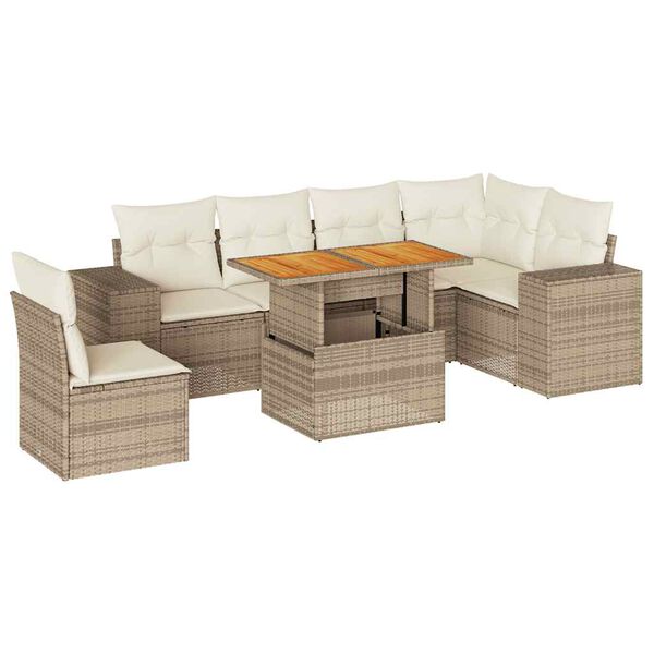 vidaXL Set Divani da Giardino 7 pz con Cuscini Beige in Polyrattan