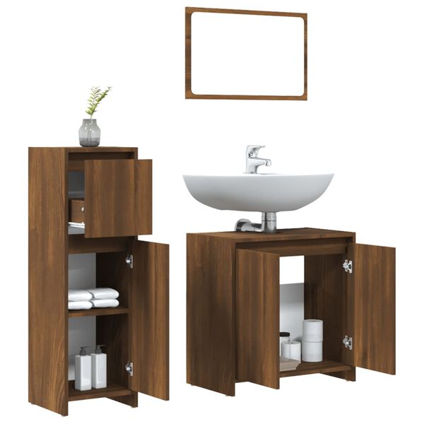 vidaXL Set Mobili da Bagno 3 pz Rovere Marrone in Legno Multistrato