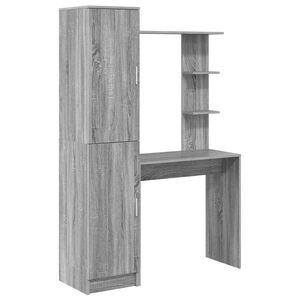 vidaXL Scrivania con lo scaffale con archiviazione 2 pz Grigio Sonoma